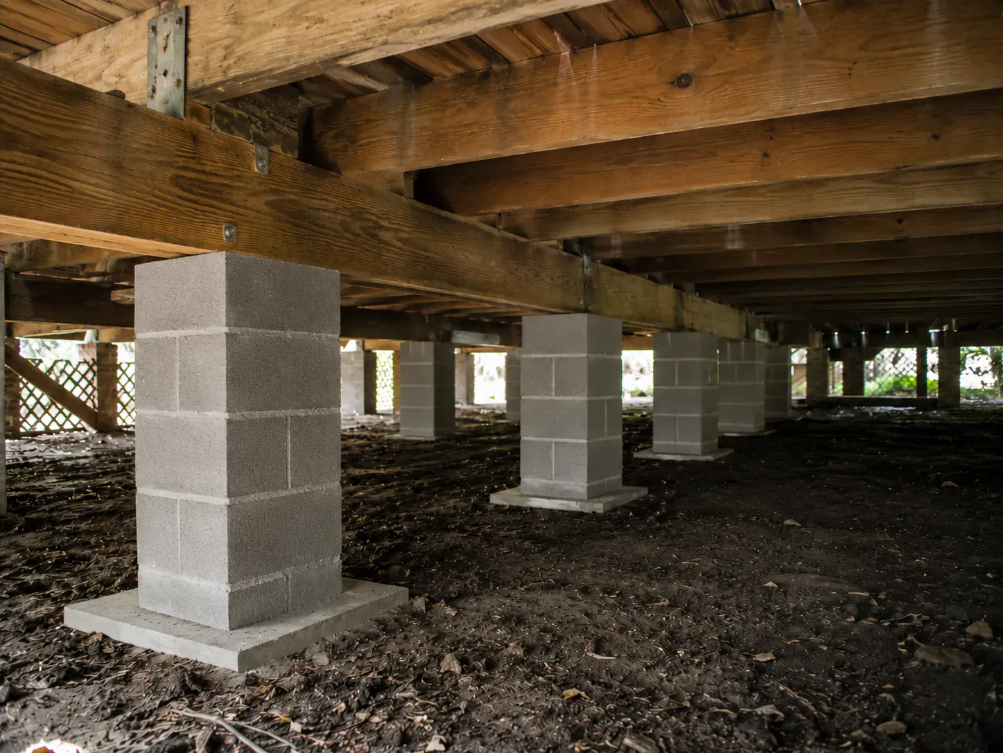 Cinder block piers under a raised Louisiana home